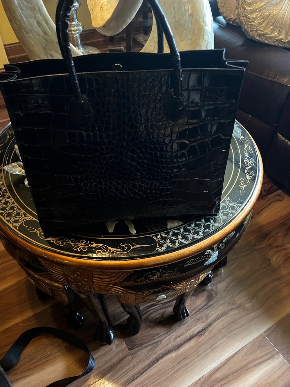 Furla Black Croc-Embossed Leather Satchel - Picture 2 of 5